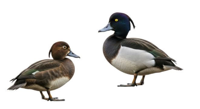 Pair of Ducks with Distinct Plumage and Size.
