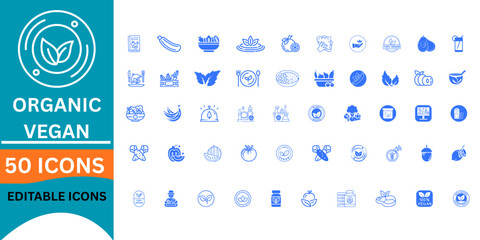 Embrace a Vegan Lifestyle with this Organic Icon Set for your Website or App Design, Promoting Healthy Eating and Sustainable Choices for a Greener Future