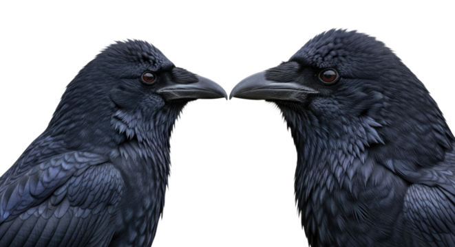 Pair of Ravens Facing Each Other in CloseUp 1.