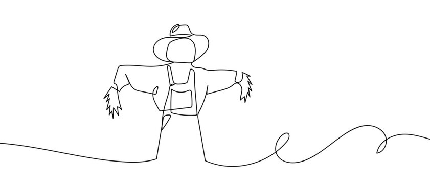 Scarecrow in one continuous line simple linear style. Editable stroke.