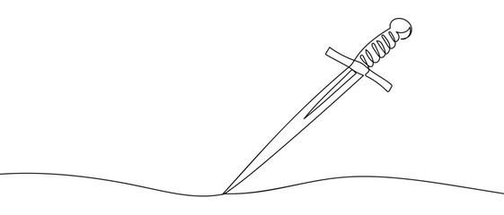 Ancient Roman sword in one continuous line. simple linear style. Editable stroke.
