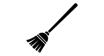 A simple black and white illustration of a broom, ready for sweeping.