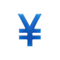 Blue 3D Japanese Yen Currency Symbol Floating Isolated On Transparent Background Clean Shiny Digital Graphic Icon