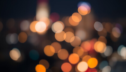 Abstract bokeh lights glowing in the dark night city