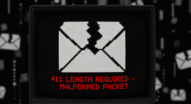 An impactful scene from the digital world, featuring a pixelated envelope symbolizing an important message, marred by an error notification.
