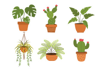 House Plants Element Vector Set With Hand drawn style for Home Decoration Cozy Interior Design and Apartment
