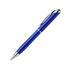 Blue Ballpoint Pen with Silver Accents on a Transparent Background
