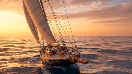 Sailboat at golden hour: serene ocean sunset journey