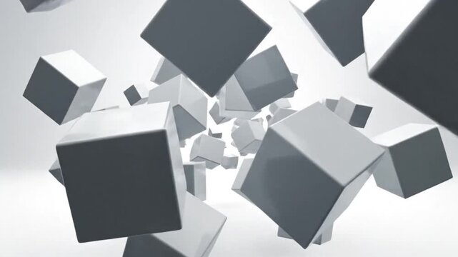 Abstract geometric cubes floating against a minimalist white background design concept