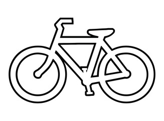 A simple black and white line drawing of a bicycle with two wheels and a seat on a white background