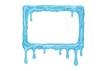 Ice rectangle frame melting blue water, a graphic element for winter, cold, or refreshing designs with a transparent background