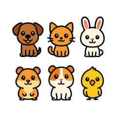 Fototapeta premium Cute Pet Animals Set in Cartoon Style