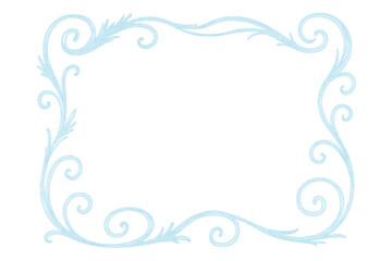Light blue ethereal scroll frame with filigree design accenting a vintage decorative border abstract