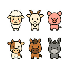 Obraz premium Cute Farm Animals Vector Set