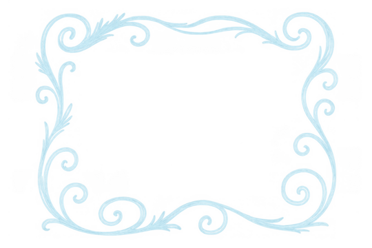 Light blue ethereal scroll frame with filigree design accenting a vintage decorative border abstract