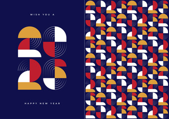 2026 abstract geometric numbers and colorful seamless pattern for New Year card, banner or calendar design.