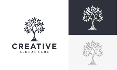 Tree of Life Family vector logo design, branches, Leaves Roots Oak Banyan Tree