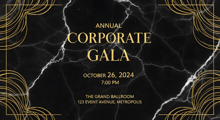 Elegant Black and Gold Invitation for an Annual Corporate Gala Event, featuring Sophisticated Art Deco Design and Event Details