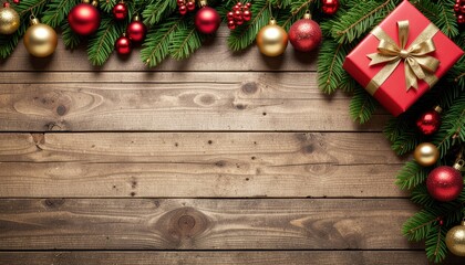 Christmas celebration decorations cozy home setting festive content rustic wooden background close-up view holiday spirit and joy