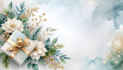 Gift presentation with floral arrangement festive environment digital art soft pastel colors elegant composition for celebrations