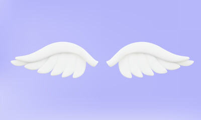 3D vector White Wing pair icon minimal cartoon style floating on purple pastel background. illustration design fantasy fairytale freedom elements