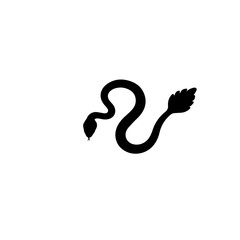 Stylized black snake with a unique leaf-like tail design against a clean white backdrop.