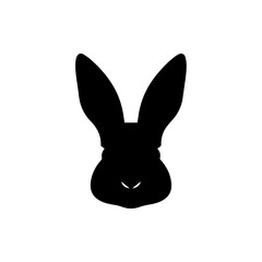 Silhouette of a rabbit head with long ears, isolated on white background.