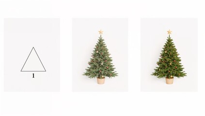 Christmas Tree Evolution Triptych — Minimalist Progressive Holiday Flat Vector Set
