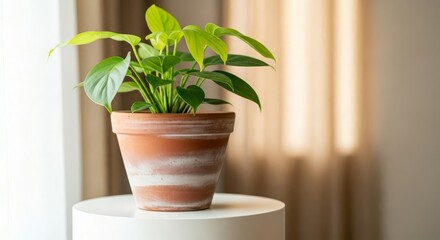 Green Houseplant in Terracotta Pot with Natural Light