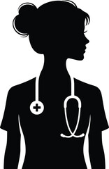 Female doctor silhouette with stethoscope – medical woman vector illustration