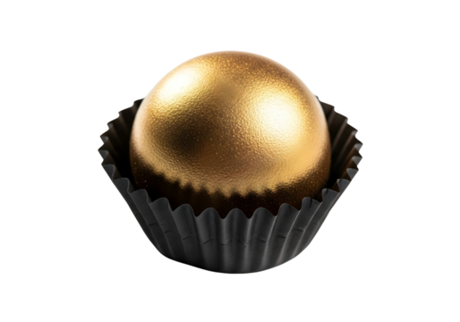 Golden easter egg in a black wrapper isolated on transparent background