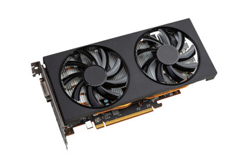 Dual-Fan Black Graphics Card For PC Gaming And Rendering Upgrades isolated on a white background
