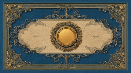 Blue and gold certificate of achievement with ornate border and gold badge