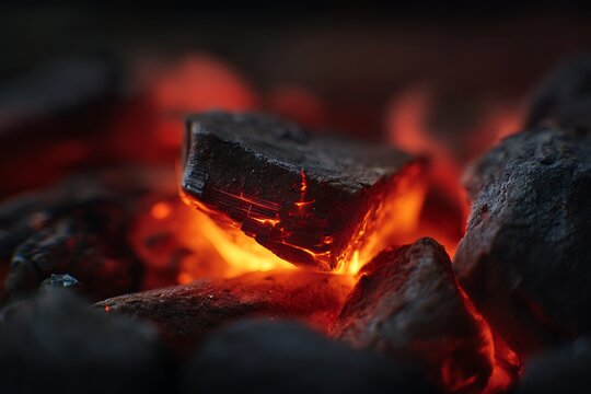 Intense heat from a coal fire close up