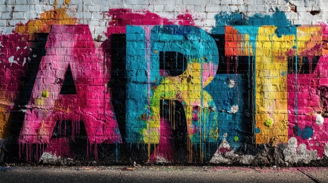 Bold street art lettering forming the word ART across a colorful mural - Powered by Adobe