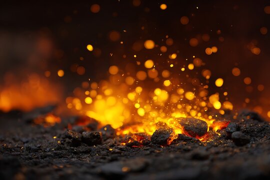 Close up of a fire with sparks
