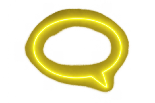 Yellow glowing speech bubble icon, neon chat symbol representing communication and message on transparent background - Powered by Adobe