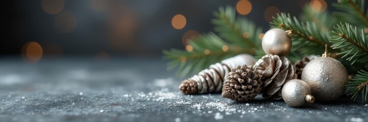 Elegant silver cones, festive Christmas decor , reflection, festive