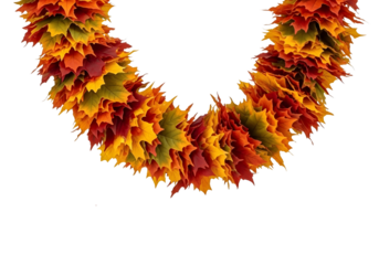 Autumn maple leaf garland in gradient colors isolated on transparent background