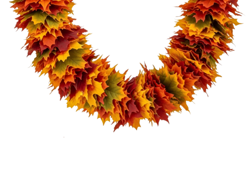 Autumn maple leaf garland in gradient colors isolated on transparent background