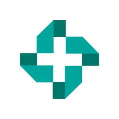 Geometric Teal Cross Logo symbol icon flat stock vector design