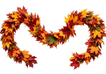 Autumn maple leaf garland in gradient colors isolated on transparent background