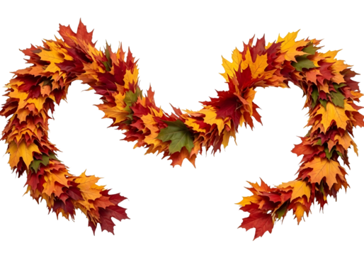 Autumn maple leaf garland in gradient colors isolated on transparent background