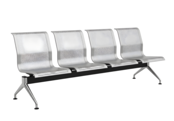 Modern metal waiting room bench with four seats isolated on transparent background