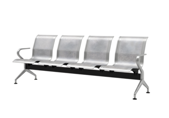 Modern metal waiting room bench with four seats isolated on transparent background