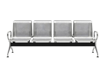 Modern metal waiting room bench with four seats isolated on transparent background