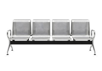 Modern metal waiting room bench with four seats isolated on transparent background