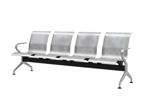 Modern metal waiting room bench with four seats isolated on transparent background - Powered by Adobe