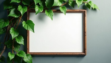 Elegant slim frame, climbing ivy, displayed poster, backdrop, leaves, ivy wall