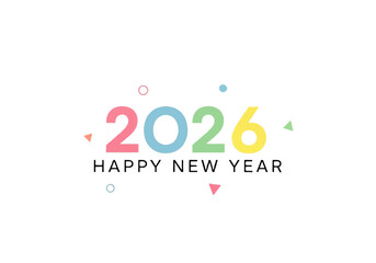 Colorful and festive graphic design featuring the year 2026 with 